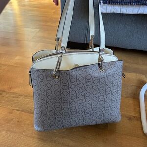 Calvin Klein Monogram Gray and Cream Shoulder Bag
